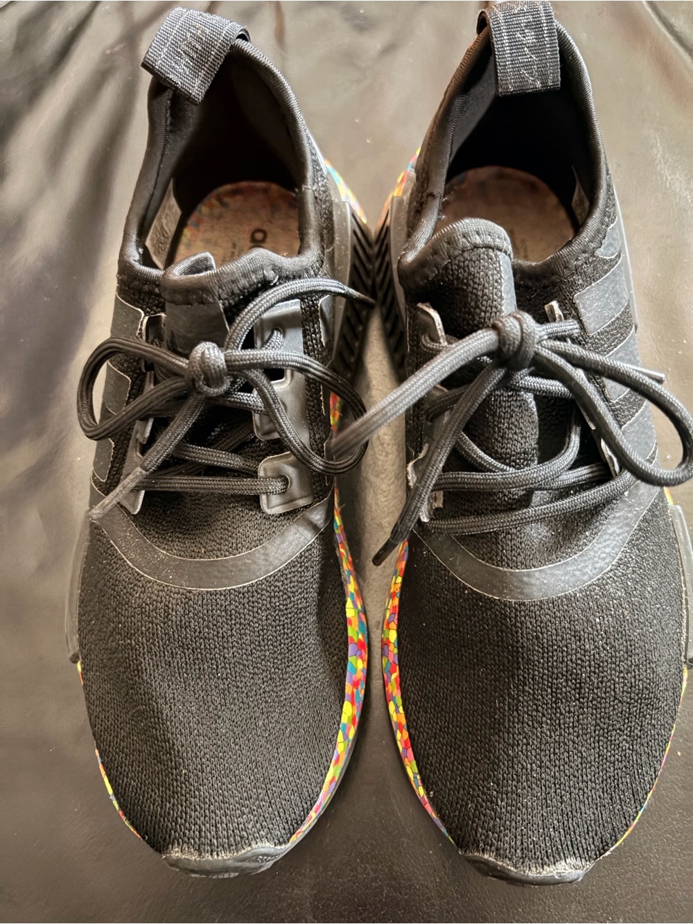 adidas Black Knit Sneakers with Multicolor Speckle Midsole